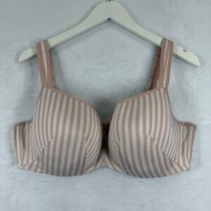 Cacique Lightly Lined Balconette Bra 42DD Pink White Striped
